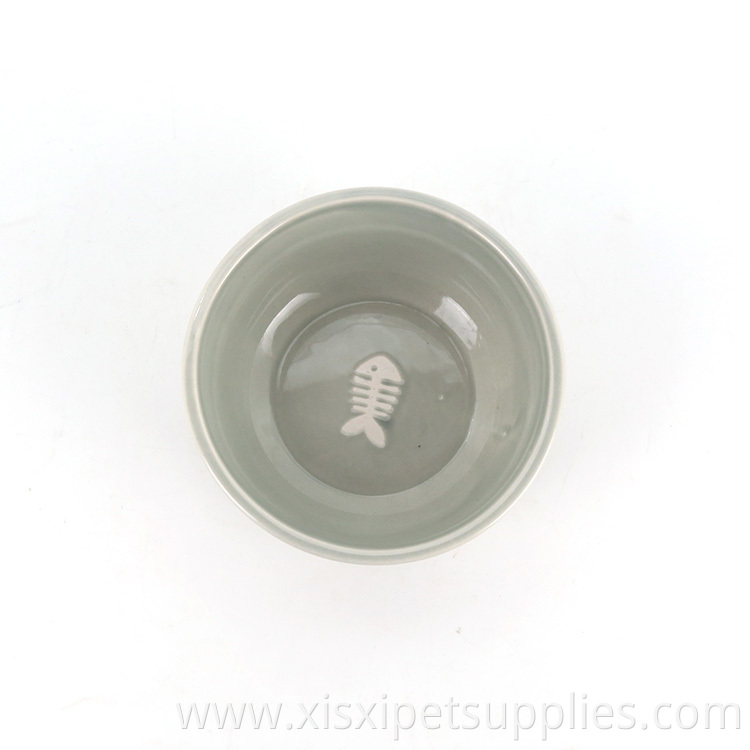 Custom Logo Cute Pet Feeding Bowl Fish Pictured Grey Pet Ceramic Water Bowl Pet Eating Bowl